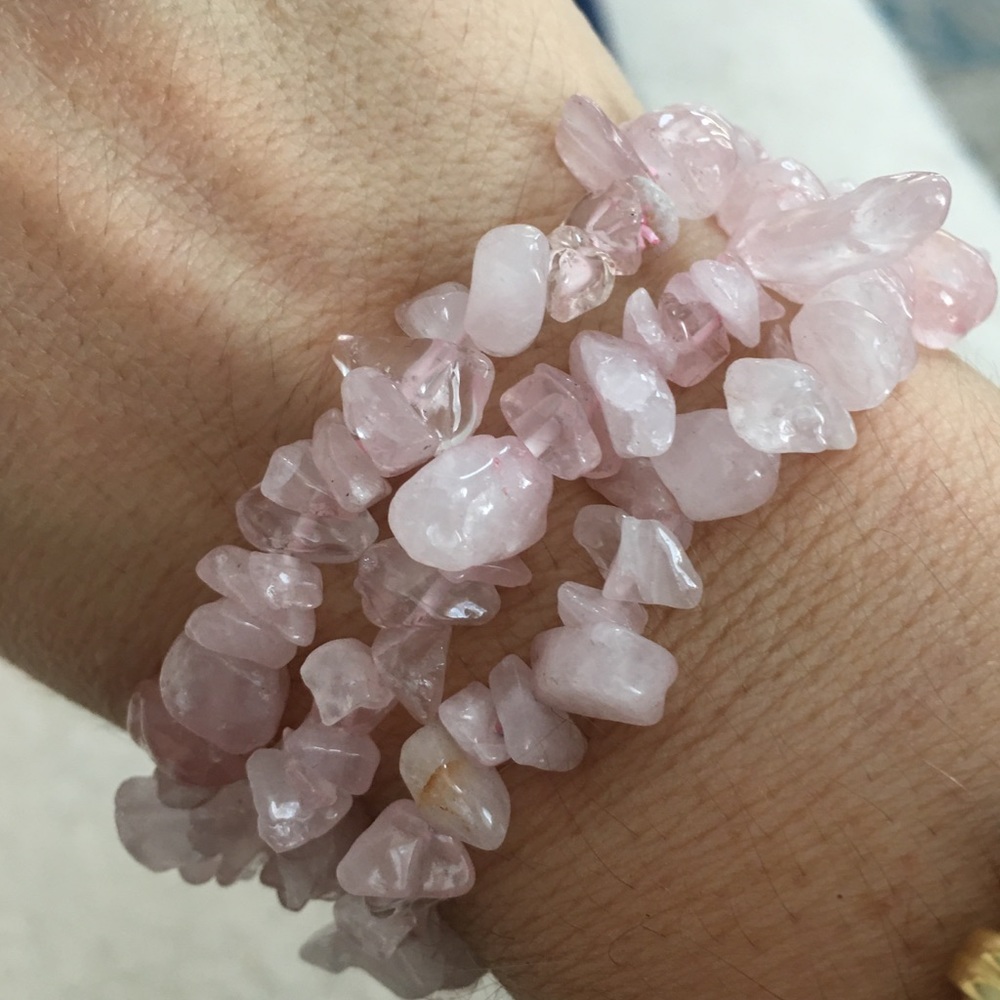 Bundle of 3 rose quartz / pink chalcedony “Be Brave” bead bracelets in gift box